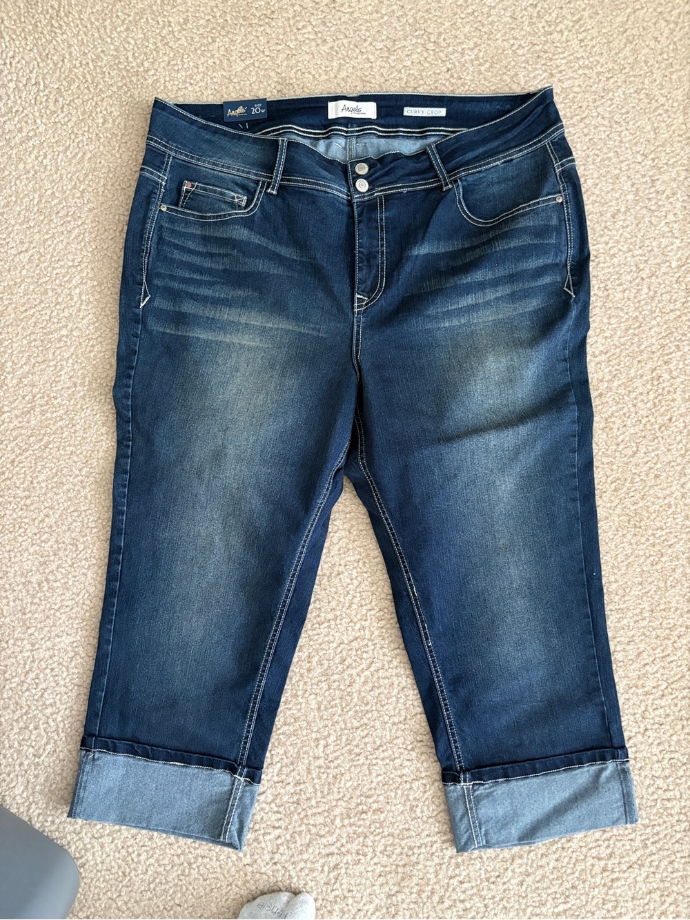 Angels Dark Blue Cropped Cuffed Jeans